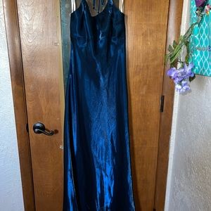 Navy blue David’s bridal dress